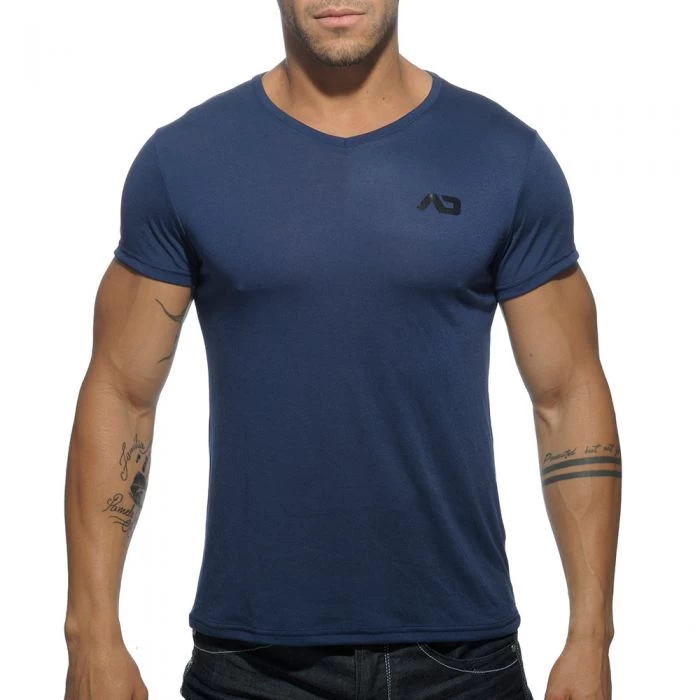 Addicted Basic V Neck T-Shirt AD423 Navy - Image 3