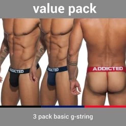 Addicted Basic G-String 3 Pack AD746P Red/Navy/Black