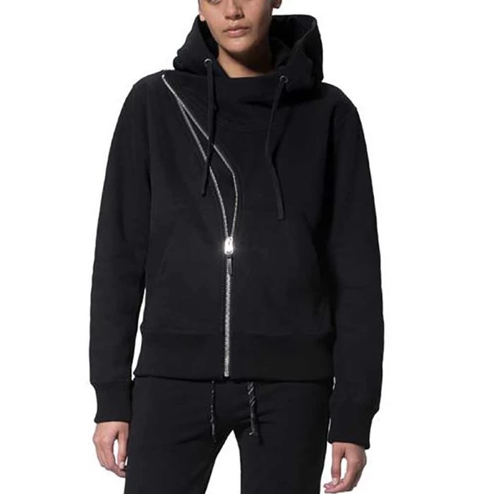 LEVEL Sam Asymmetrical Cropped Yoga Hoodie L1818 Black - Image 2